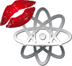 an atom with a lipstick kiss